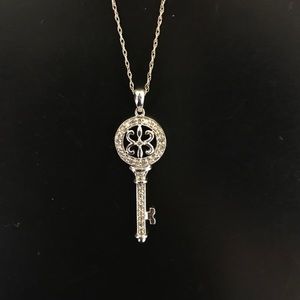 Silver key necklace with diamond chips
